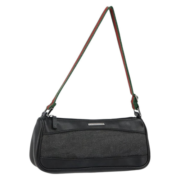 GUCCI Web Sherry Line Accessory Pouch Canvas Black Silver Red 92820 Auth hk3082