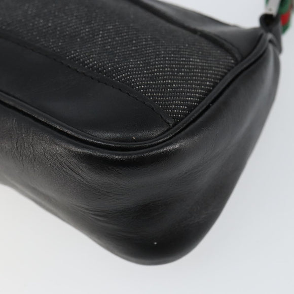 GUCCI Web Sherry Line Accessory Pouch Canvas Black Silver Red 92820 Auth hk3082