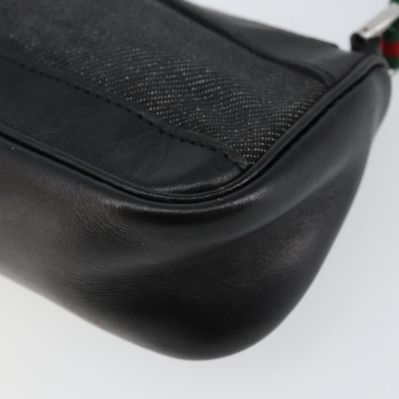 GUCCI Web Sherry Line Accessory Pouch Canvas Black Silver Red 92820 Auth hk3082