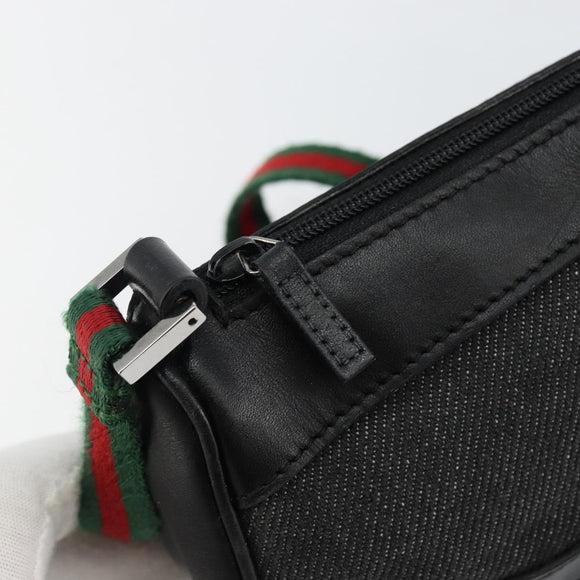 GUCCI Web Sherry Line Accessory Pouch Canvas Black Silver Red 92820 Auth hk3082