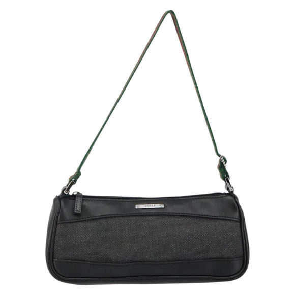 GUCCI Web Sherry Line Accessory Pouch Canvas Black Silver Red 92820 Auth hk3082