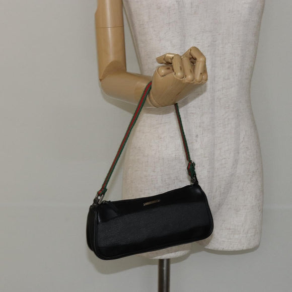 GUCCI Web Sherry Line Accessory Pouch Canvas Black Silver Red 92820 Auth hk3082