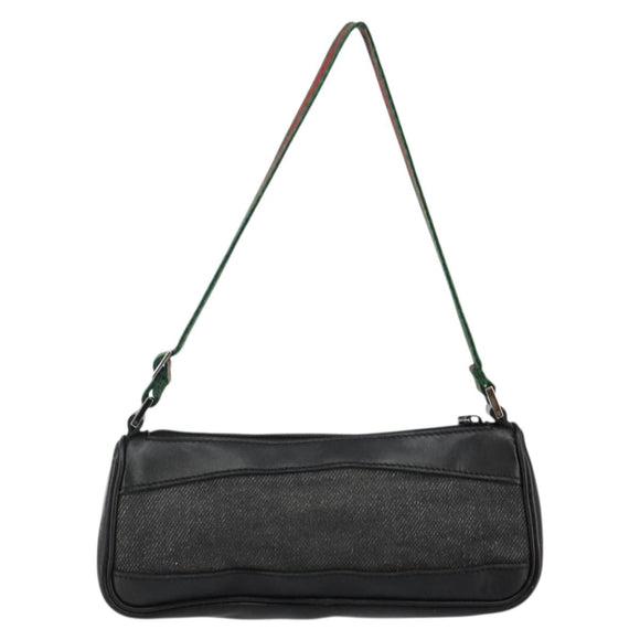 GUCCI Web Sherry Line Accessory Pouch Canvas Black Silver Red 92820 Auth hk3082