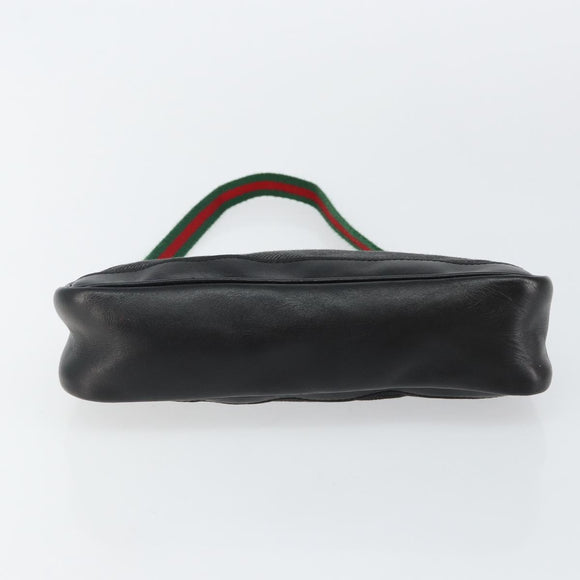 GUCCI Web Sherry Line Accessory Pouch Canvas Black Silver Red 92820 Auth hk3082