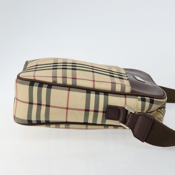 BURBERRY Nova Check Shoulder Bag Canvas Beige Silver Auth hk3087