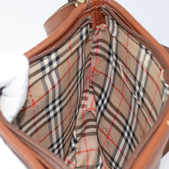 Burberrys Shoulder Bag Leather Brown Gold Auth hk3089