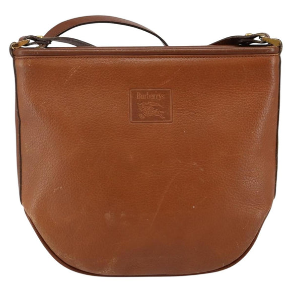 Burberrys Shoulder Bag Leather Brown Gold Auth hk3089