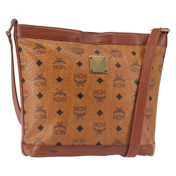MCM Logogram Vicetos Shoulder Bag PVC Leather Brown Gold Auth hk3092