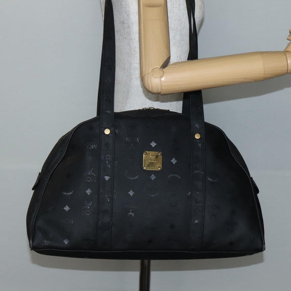 MCM Vicetos Logogram Shoulder Bag PVC Leather Black Gold Auth hk3093