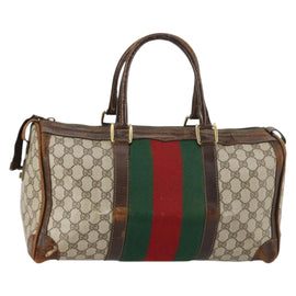 GUCCI GG Supreme Web Sherry Line Boston Bag PVC Beige Gold Red Auth hk3095