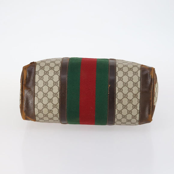GUCCI GG Supreme Web Sherry Line Boston Bag PVC Beige Gold Red Auth hk3095