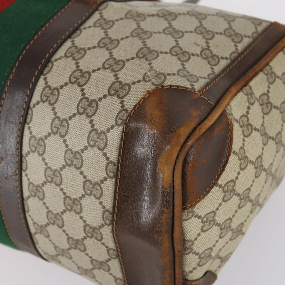 GUCCI GG Supreme Web Sherry Line Boston Bag PVC Beige Gold Red Auth hk3095