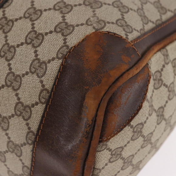 GUCCI GG Supreme Web Sherry Line Boston Tas PVC Beige Goud Rood Auth hk3095