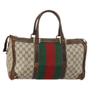 GUCCI GG Supreme Web Sherry Line Boston Bag PVC Beige Gold Red Auth hk3095-1