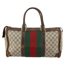 GUCCI GG Supreme Web Sherry Line Boston Bag PVC Beige Gold Red Auth hk3095-2