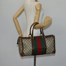 GUCCI GG Supreme Web Sherry Line Boston Bag PVC Beige Gold Red Auth hk3095-20