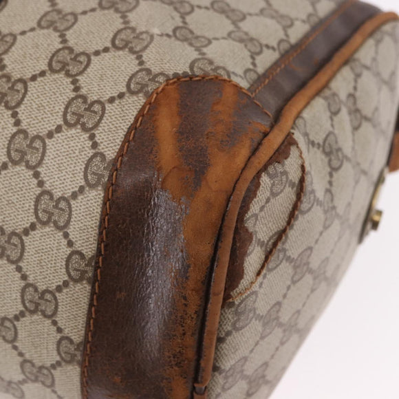 GUCCI GG Supreme Web Sherry Line Boston Tas PVC Beige Goud Rood Auth hk3095