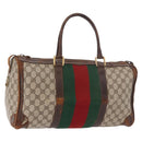 GUCCI GG Supreme Web Sherry Line Boston Tas PVC Beige Goud Rood Auth hk3095-13