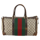 GUCCI GG Supreme Web Sherry Line Boston Bag PVC Beige Gold Red Auth hk3095-2