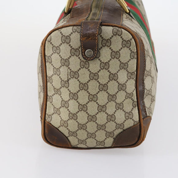 GUCCI GG Supreme Web Sherry Line Boston Bag PVC Beige Gold Red Auth hk3095