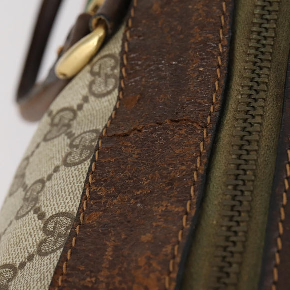 GUCCI GG Supreme Web Sherry Line Boston Bag PVC Beige Gold Red Auth hk3095