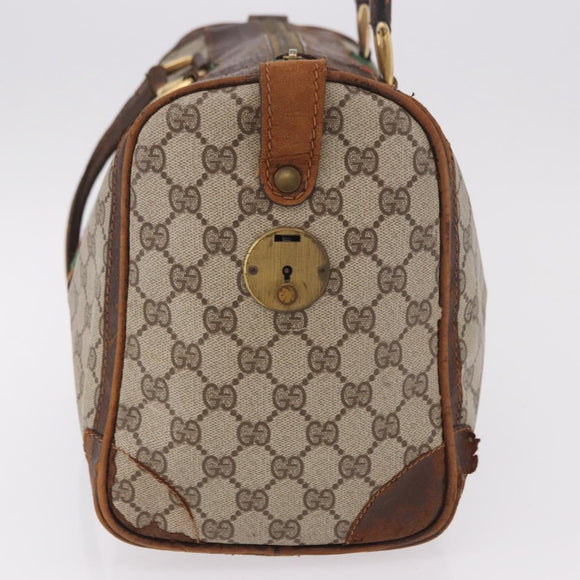 GUCCI GG Supreme Web Sherry Line Boston Tas PVC Beige Goud Rood Auth hk3095