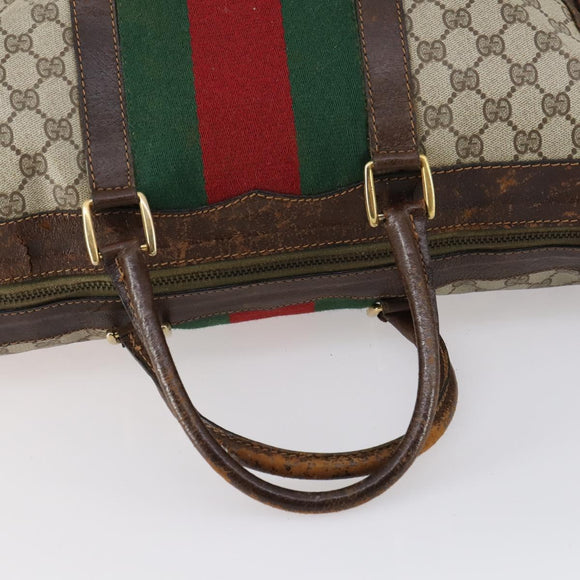 GUCCI GG Supreme Web Sherry Line Boston Bag PVC Beige Gold Red Auth hk3095
