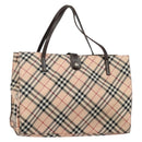 BURBERRY Nova Check Blue Label Tote Bag Nylon Beige Silver Auth hk3096-1