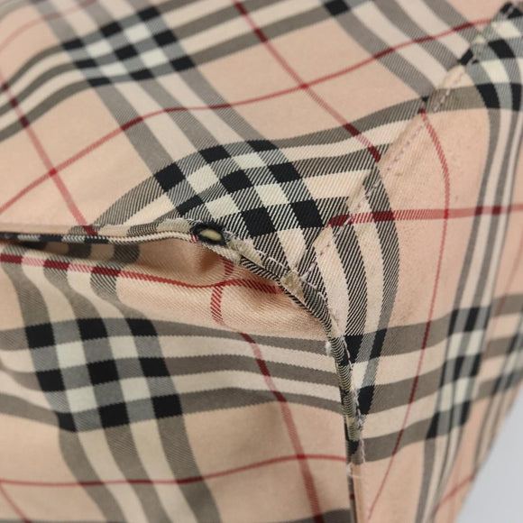 BURBERRY Nova Check Blue Label Tote Bag Nylon Beige Silver Auth hk3096