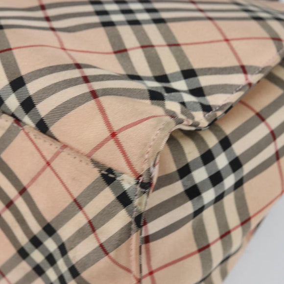 BURBERRY Nova Check Blue Label Tote Bag Nylon Beige Silver Auth hk3096