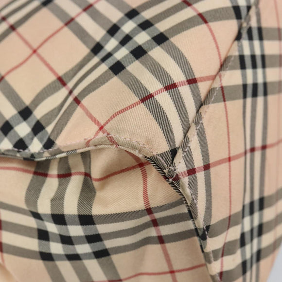 BURBERRY Nova Check Blue Label Tote Bag Nylon Beige Silver Auth hk3096