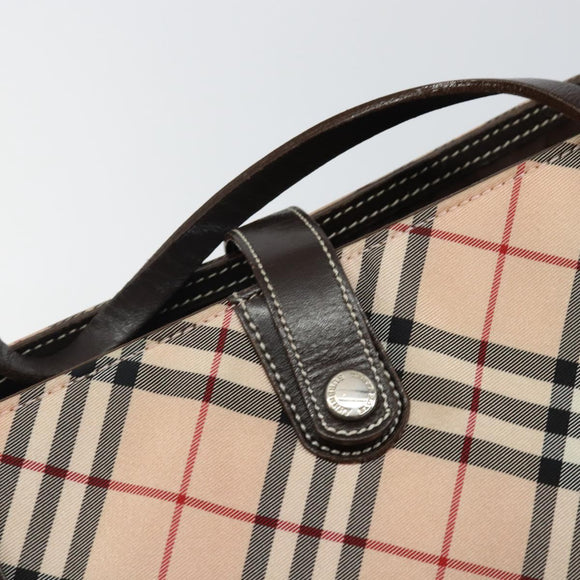 BURBERRY Nova Check Blue Label Tote Bag Nylon Beige Silver Auth hk3096