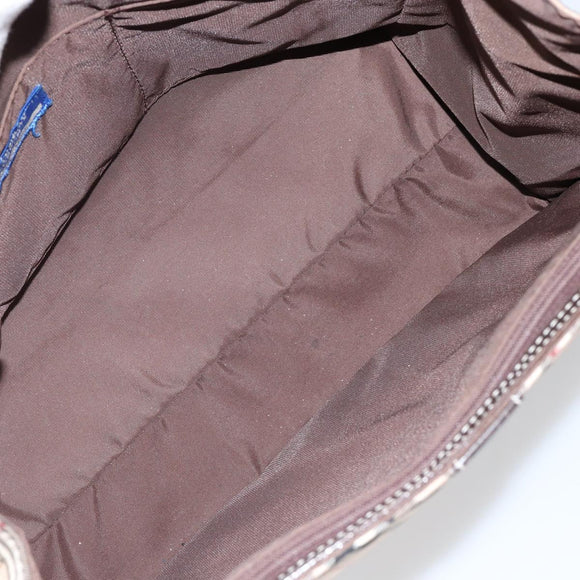 BURBERRY Nova Check Blue Label Tote Bag Nylon Beige Silver Auth hk3096