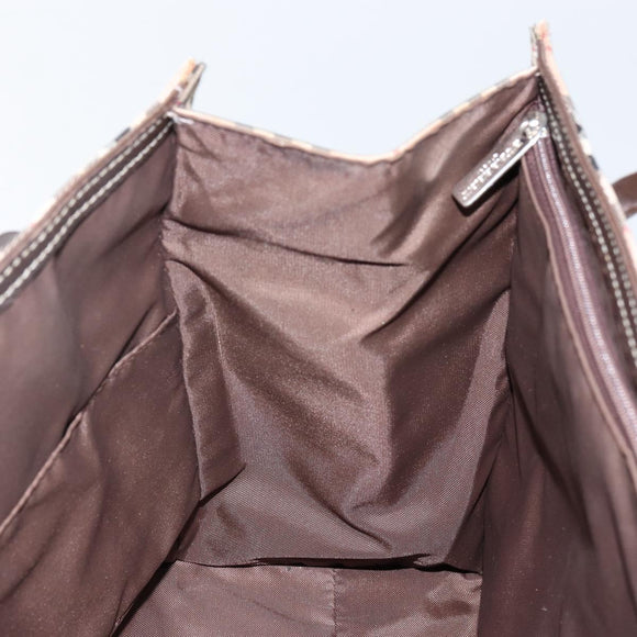 BURBERRY Nova Check Blue Label Tote Bag Nylon Beige Silver Auth hk3096