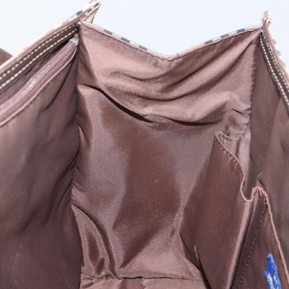 BURBERRY Nova Check Blue Label Tote Bag Nylon Beige Silver Auth hk3096