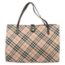 BURBERRY Nova Check Blue Label Tote Bag Nylon Beige Silver Auth hk3096-13