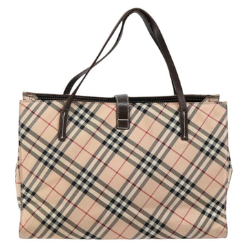 BURBERRY Nova Check Blue Label Tote Bag Nylon Beige Silver Auth hk3096 - 0