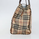 BURBERRY Nova Check Blue Label Tote Bag Nylon Beige Silver Auth hk3096-4
