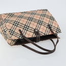 BURBERRY Nova Check Blue Label Tote Bag Nylon Beige Silver Auth hk3096-6