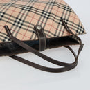 BURBERRY Nova Check Blue Label Tote Bag Nylon Beige Silver Auth hk3096-7