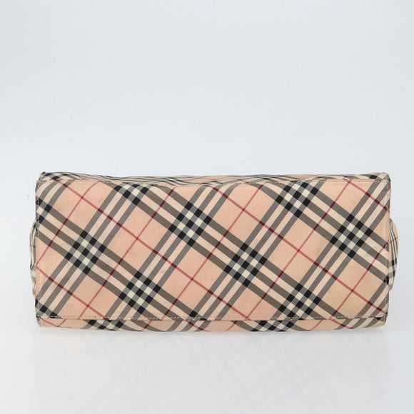 BURBERRY Nova Check Blue Label Tote Bag Nylon Beige Silver Auth hk3096