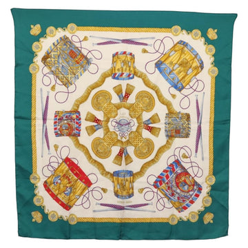 HERMES Carre 90 Scarf ""LES TAMBOURS"" Silk Green Auth hk3098