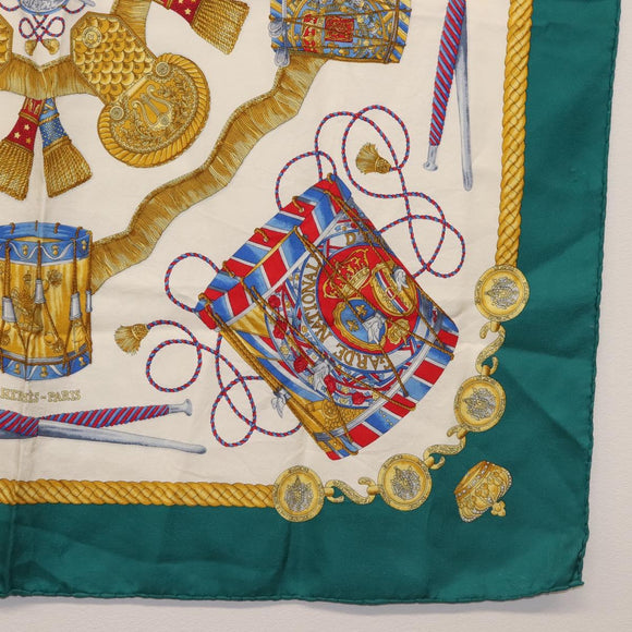 HERMES Carre 90 Scarf ""LES TAMBOURS"" Silk Green Auth hk3098