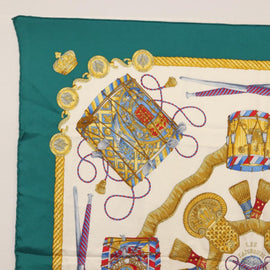 HERMES Carre 90 Scarf ""LES TAMBOURS"" Silk Green Auth hk3098 - 0