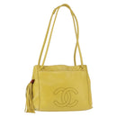 CHANEL COCO Mark Shoulder Bag Leather Yellow CC Auth hk3101-1