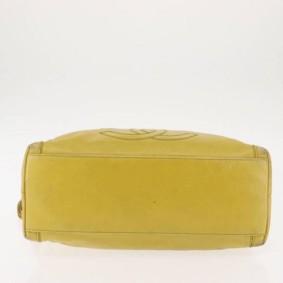 CHANEL COCO Mark Shoulder Bag Leather Yellow CC Auth hk3101