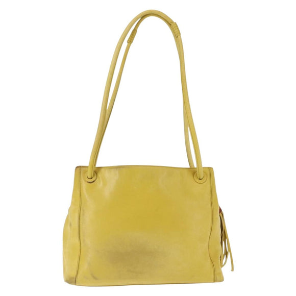 CHANEL COCO Mark Shoulder Bag Leather Yellow CC Auth hk3101