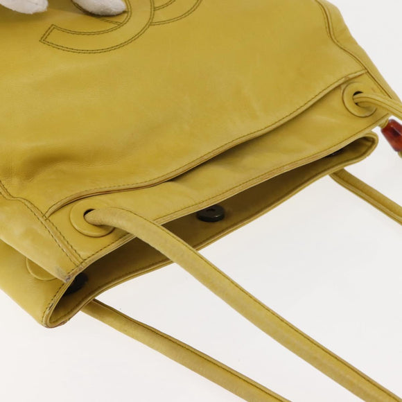 CHANEL COCO Mark Shoulder Bag Leather Yellow CC Auth hk3101