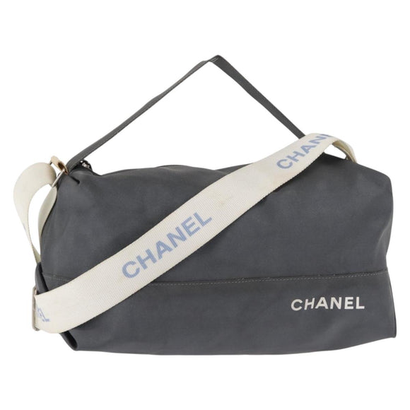 CHANEL Sports Shoulder Bag Nylon Gray Silver CC Auth hk3104