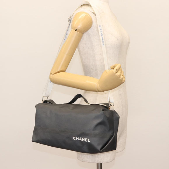 CHANEL Sports Shoulder Bag Nylon Gray Silver CC Auth hk3104